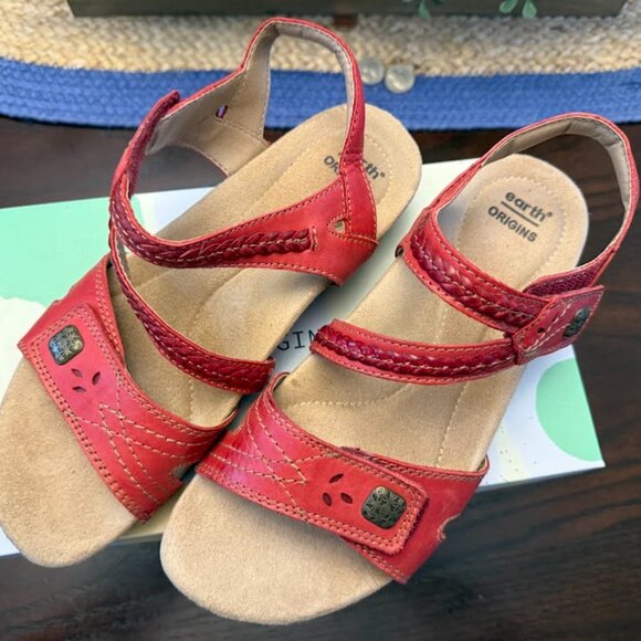Earth Origins Leather Braided Sandals Bosk Benson red - Picture 3 of 8